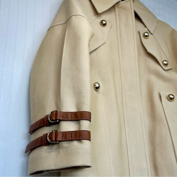NWT Tory Burch Oversized Trench Coat in Structured Cotton with Leather Trim - Picture 2 of 12